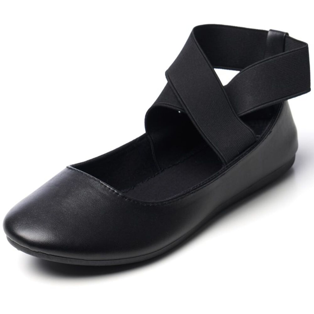 Alpine Swiss Black Elastic Cross-Strap Flat